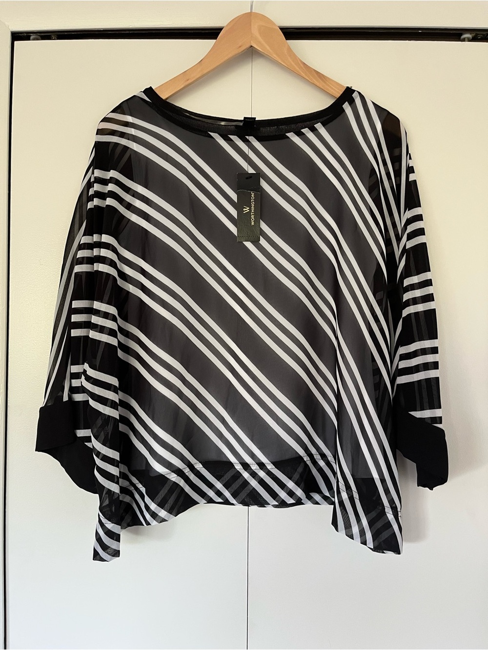 Worthington Black & White Diagonal Striped Blouse